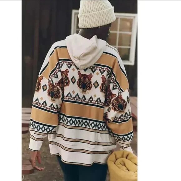 Free People Sprint  To The Finish Print Hoodie Color Tiger Jacket Sweatshirt XL - Picture 2 of 8
